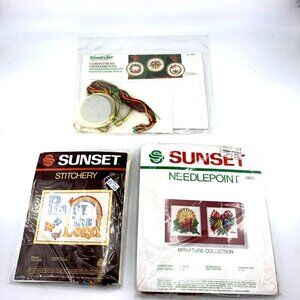 Stitchery Kits Lot of 3 Sunset Wonderart Needlepoint Ornaments Frameable Art NOS